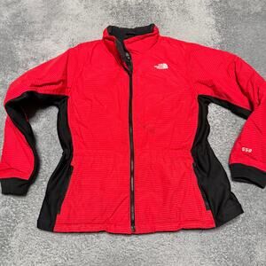 The North Face Steep Tech 550 Goose Down Jacket Coat Womens XL Red Stripe Winter